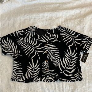 SHEIN Black and White Tropical Button Down Shirt